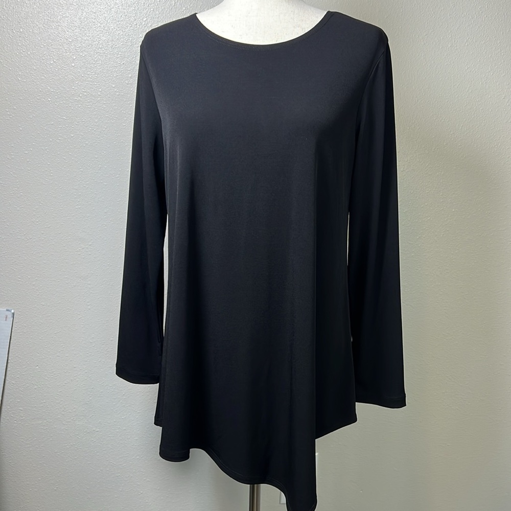 CLARA SUN WOO Tunic Top Womens S Asymmetric Black Long Sleeve Stretchy Soft USA